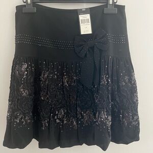 BCBG NWT Black Embellished Skirt with Bow